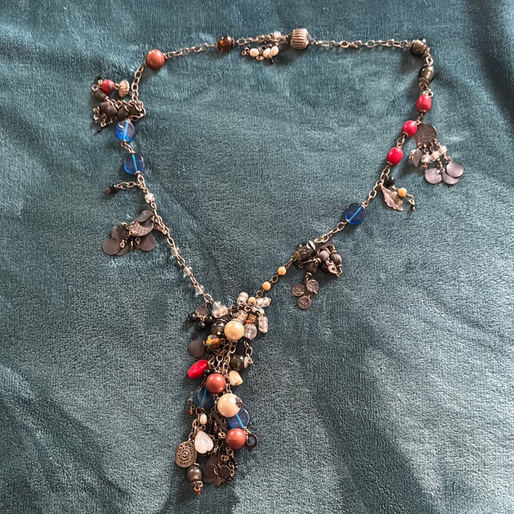 Bohemian Charm Necklace with Red and Blue Accents